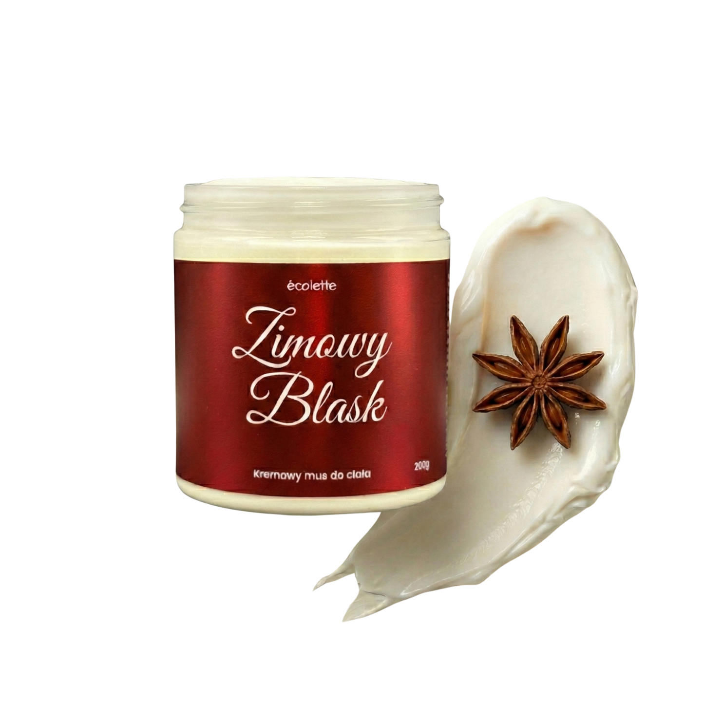 Mus Zimowy Blask Écolette z lekką, śnieżnobiałą strukturą inspirowaną zimą.