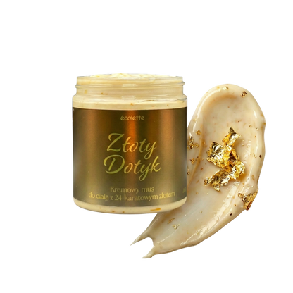 Mus do ciała Złoty Dotyk Écolette z widoczną kremową strukturą i drobinkami złota 24k.